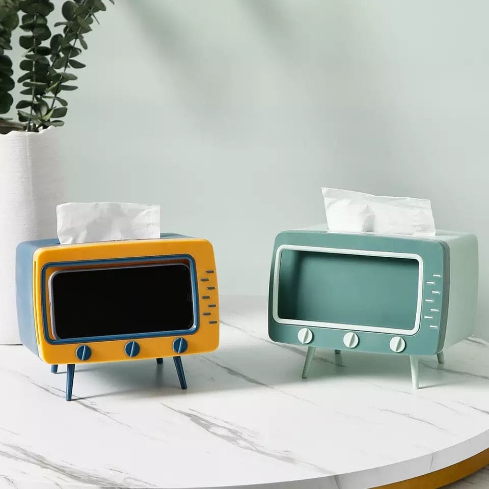 Creative 2 In 1 TV Shape Tissue Box, Desktop Paper Holder, Dispenser Storage Napkin Case, Mobile Phone Holder Organizer Creative 2 In 1 TV Shape Tissue Box, Desktop Paper Holder, Dispenser Storage Napkin Case, Mobile Phone Holder Organizer